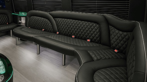 Interior of Charter Bus Company Moore's 14 Passenger Sprinter Limousine in Moore