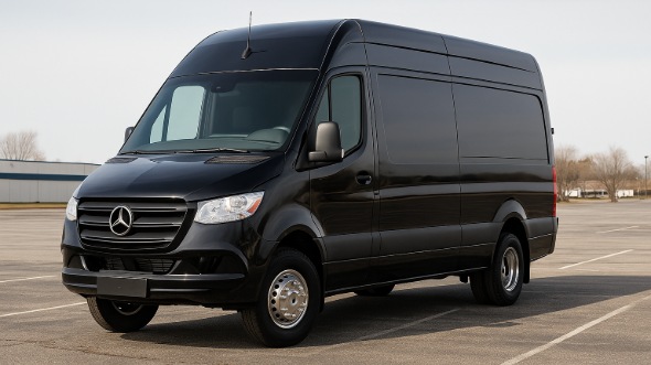 Exterior of Charter Bus Company Moore's 14 Passenger Sprinter Limousine in Moore