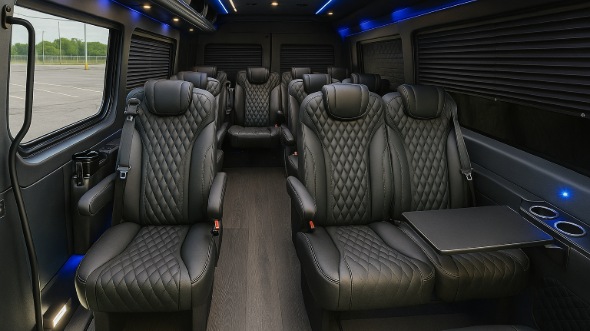 Interior of Charter Bus Company Broken Arrow's 15 Passenger Minibus in Broken Arrow