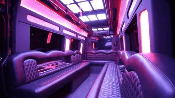 Interior of Charter Bus Company Edmond's 15 Passenger Party Bus in Edmond