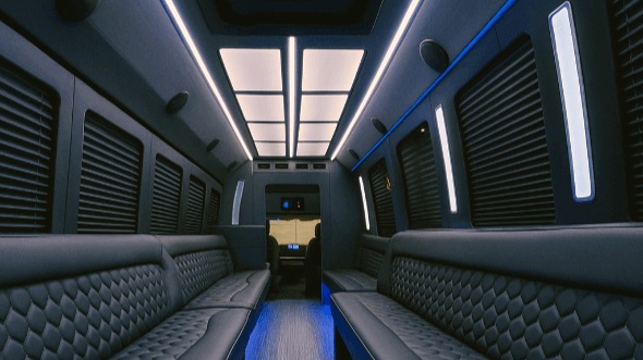 Interior of Charter Bus Company Fayetteville's 30 Passenger Party Bus in Fayetteville