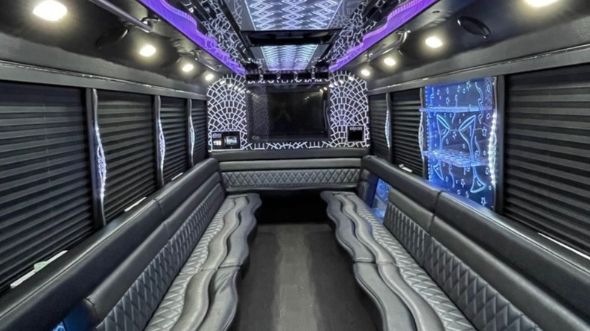Interior of Charter Bus Company Moore's 30 Passenger Party Bus in Moore