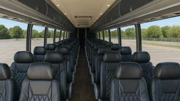 Interior of Charter Bus Company Broken Arrow's 54 Passenger Charter Bus in Broken Arrow
